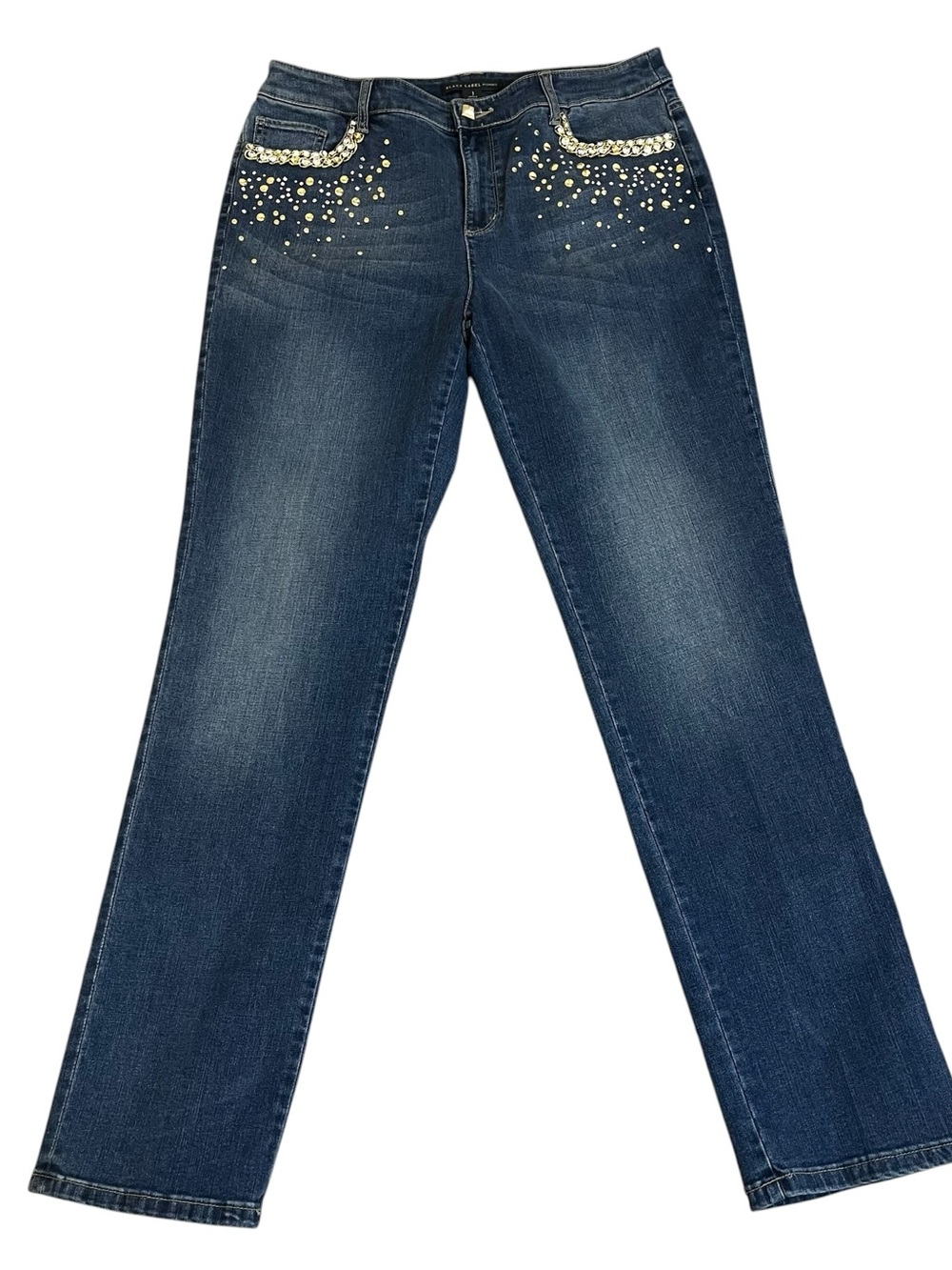 Blac Label by Chico’s Crystal-Embellished Ankle Jeans in Dark Blue Sz 8